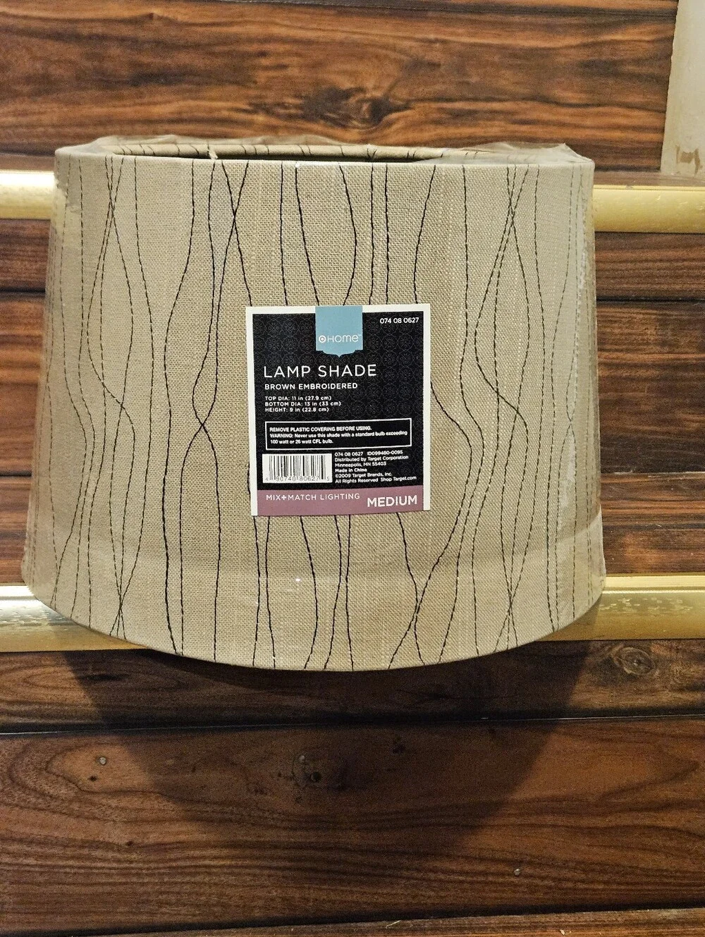 Threshold Brown Embroidered Fabric Lamp Shade Medium Drum Replacement Modern NEW